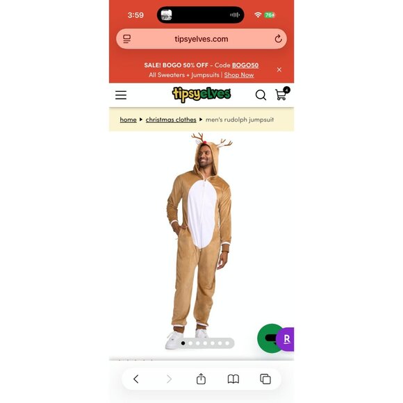 TIPSY ELVES RUDOLPH THE RED-NOSED REINDEER UNISEX ONESIE SZ MEDIUM ADULT - Picture 1 of 6